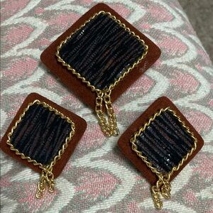 Vintage Brown and Black Chain Earring/brooch Set